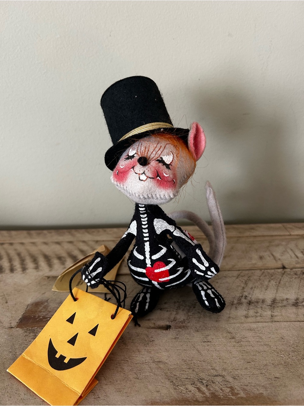 Vintage Annalee Halloween Skeleton Mouse Felt Doll (1998)